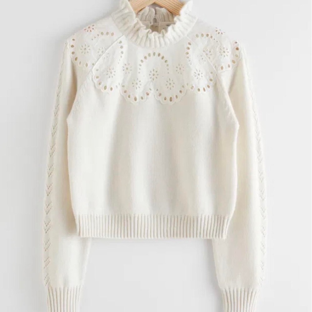 Elegant White Sweater with Lace Detailing